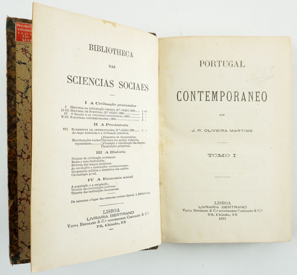 1ª edição de Portugal Contemporâneo, de Oliveira Martins