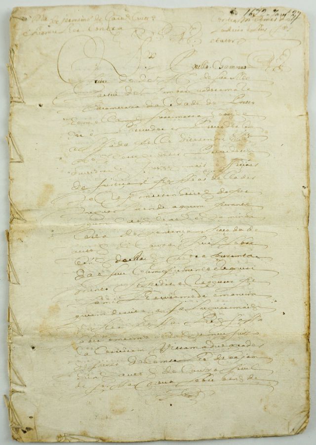 Manuscrito s/ papel, 13 fólios cosidos, assinado pelo selo branco colado
