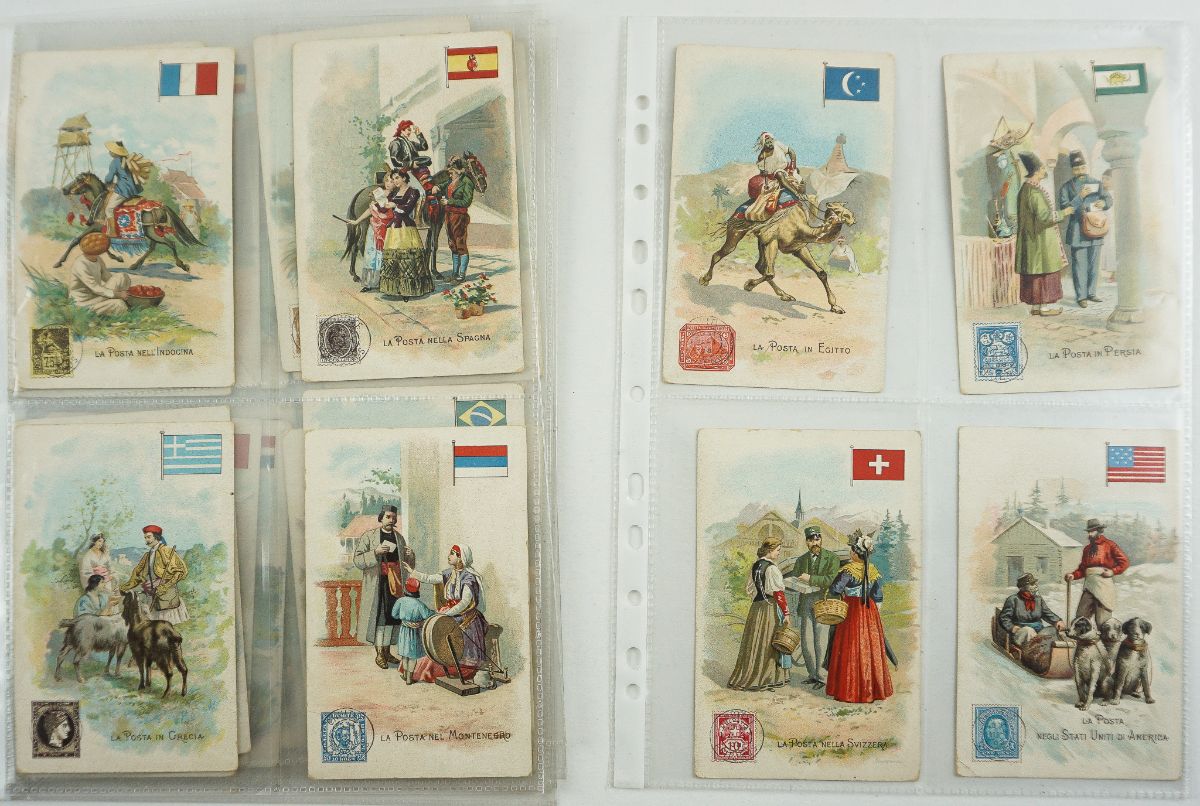 Coleção de 40 postais italianos sobre os correios,  nos diferentes países do mundo						