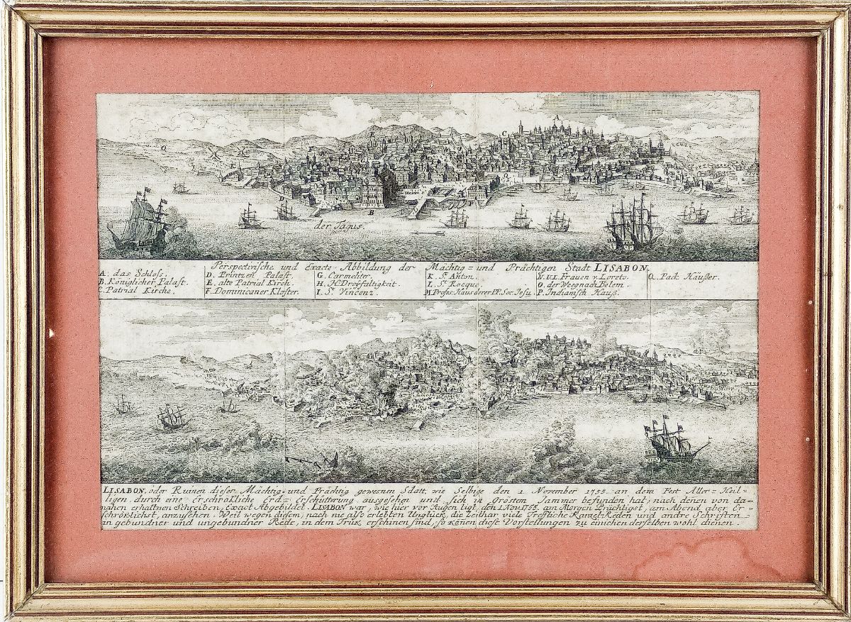 Rara gravura suíça sobre o terramoto de Lisboa de 1755.