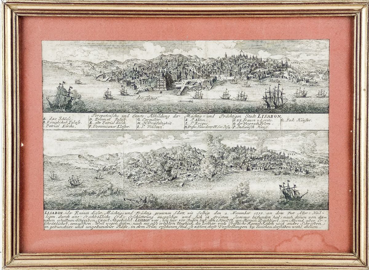 Rara gravura suíça sobre o terramoto de Lisboa de 1755.