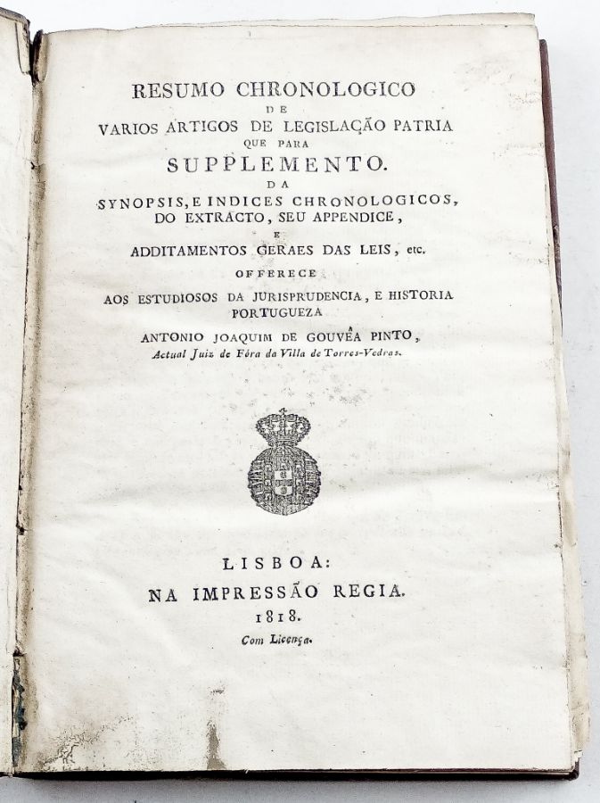 ​Resumo cronológico da legislação Portuguesa (1818)