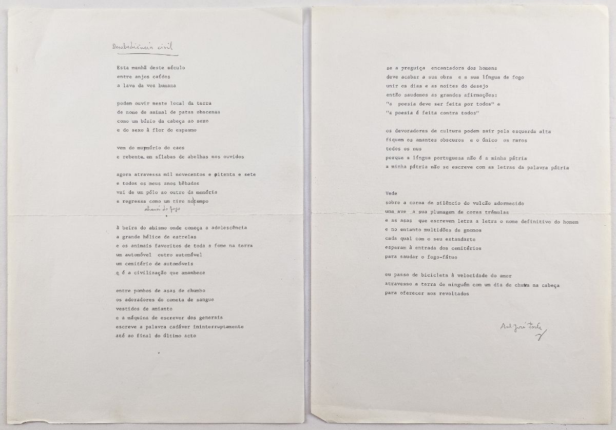 António José Forte – poema dactilografado