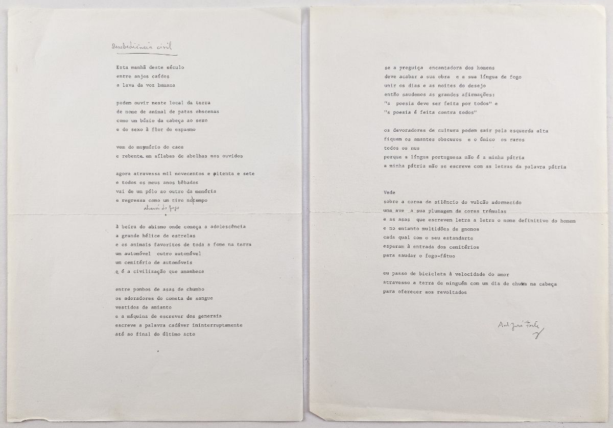 António José Forte – poema dactilografado