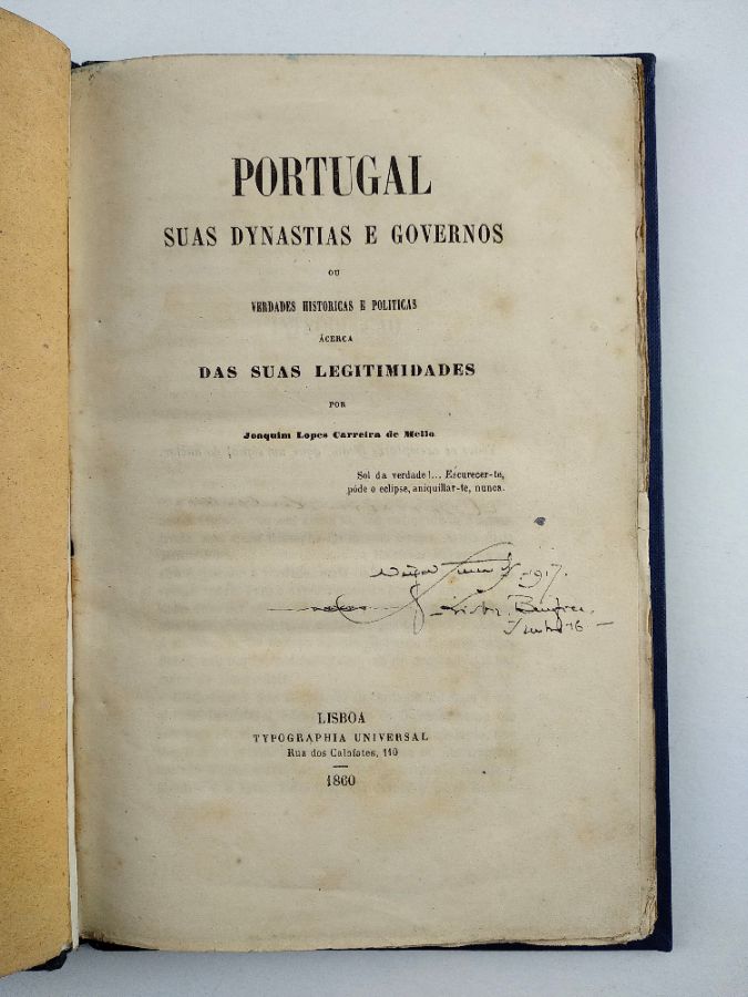 Portugal Suas Dynastias e Governos (1860)