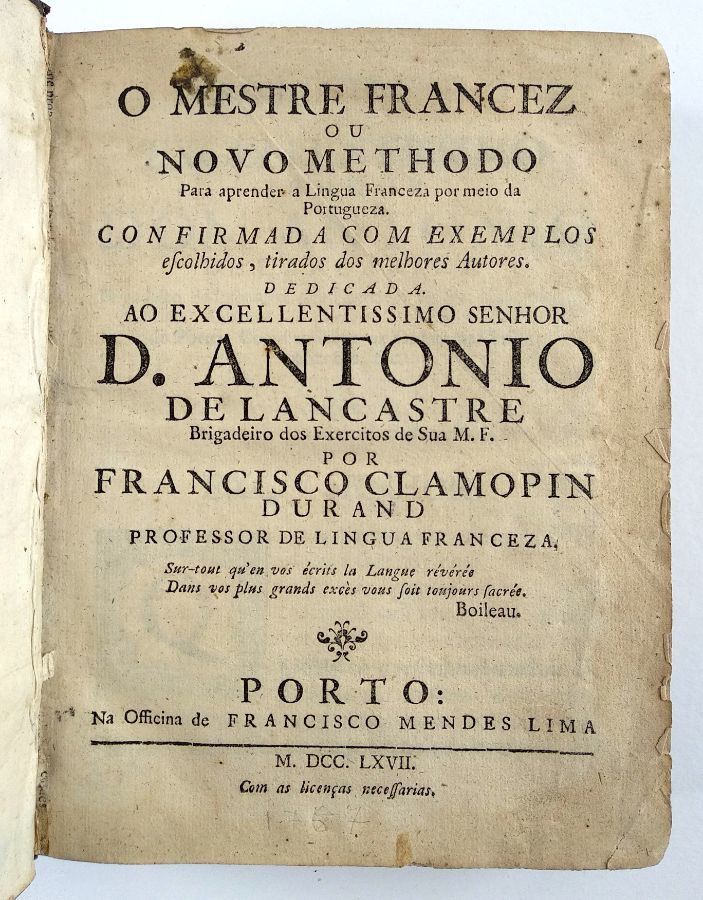 O Mestre Francês ou Novo Methodo para Aprender a Lingua Franceza por Meio da Portugueza – primeira edição (1767)