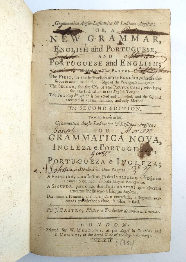 Jacob de Castro Sarmento – Grammatica Anglo-Luisitanica & Lusitano-Anglica (1751)
