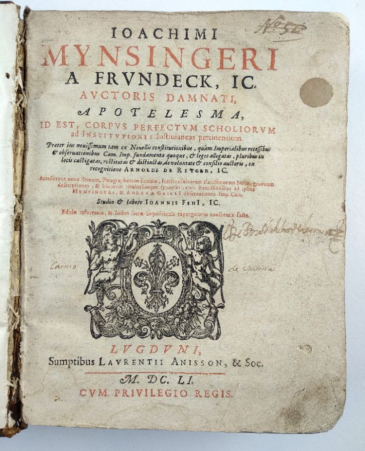 Raríssima obra seiscentista de Direito 1651 - Ioachmi Mynsingeri A Frundeck.IC