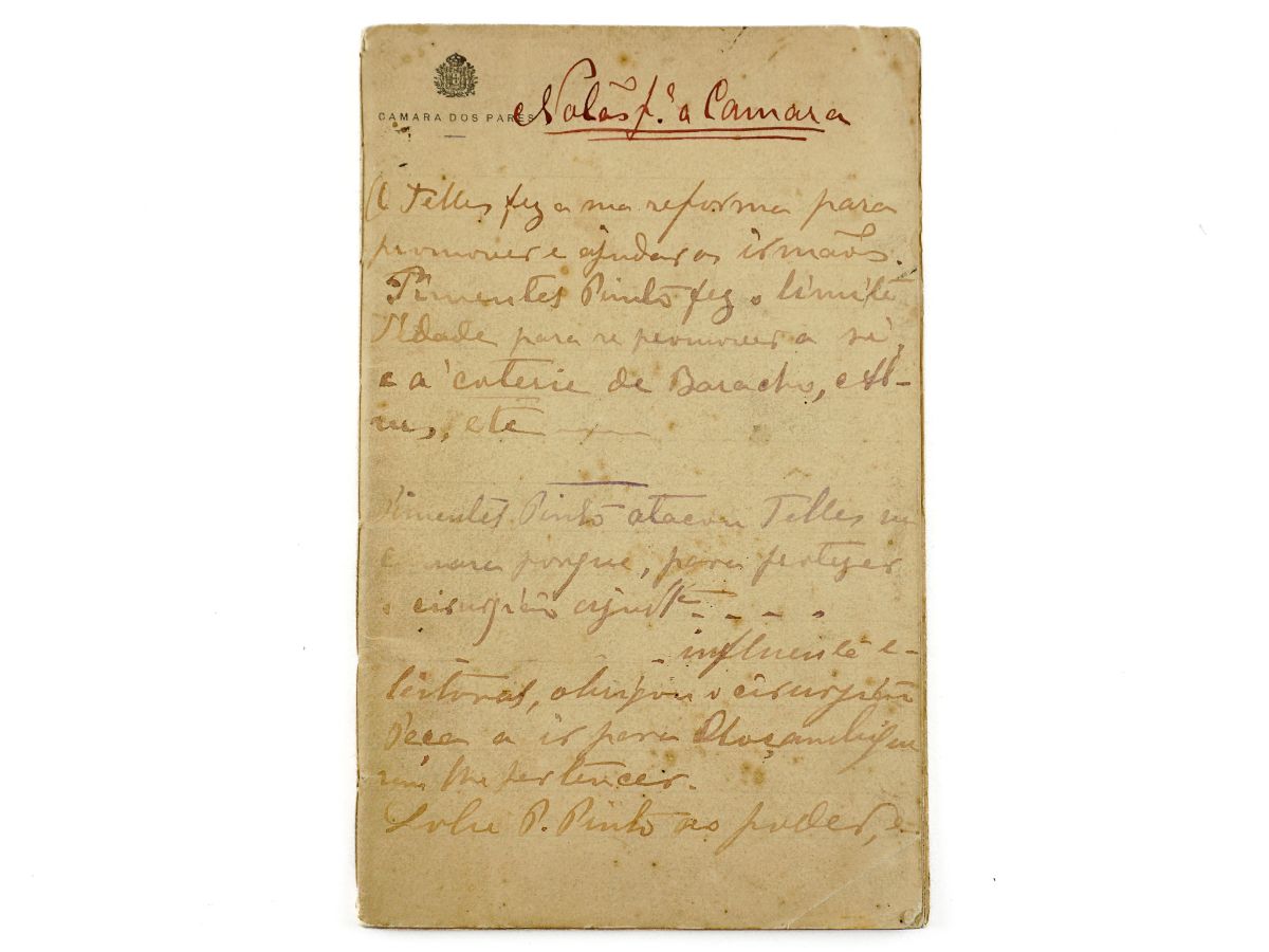 Manuscrito com apontamentos sobre a Câmara dos Pares (1900)