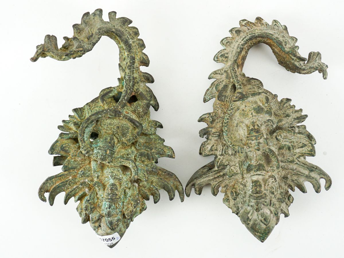 Par de Khmer Bronze Palanquin Hooks