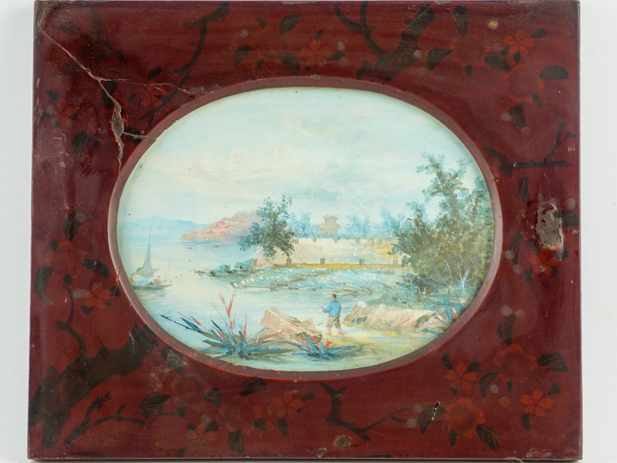 Paisagem com barco e pescador