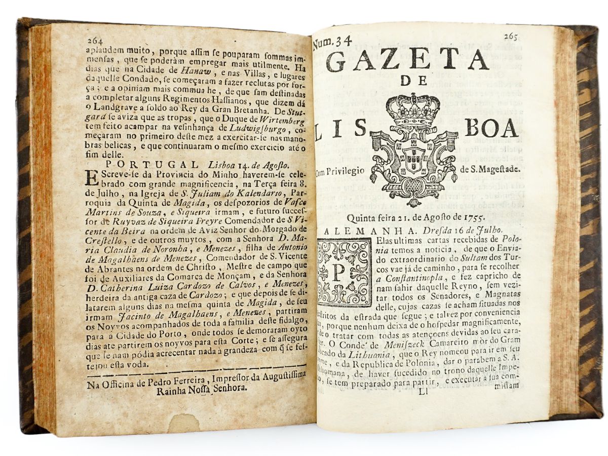 Gazeta de Lisboa – 1754 e ano de 1755