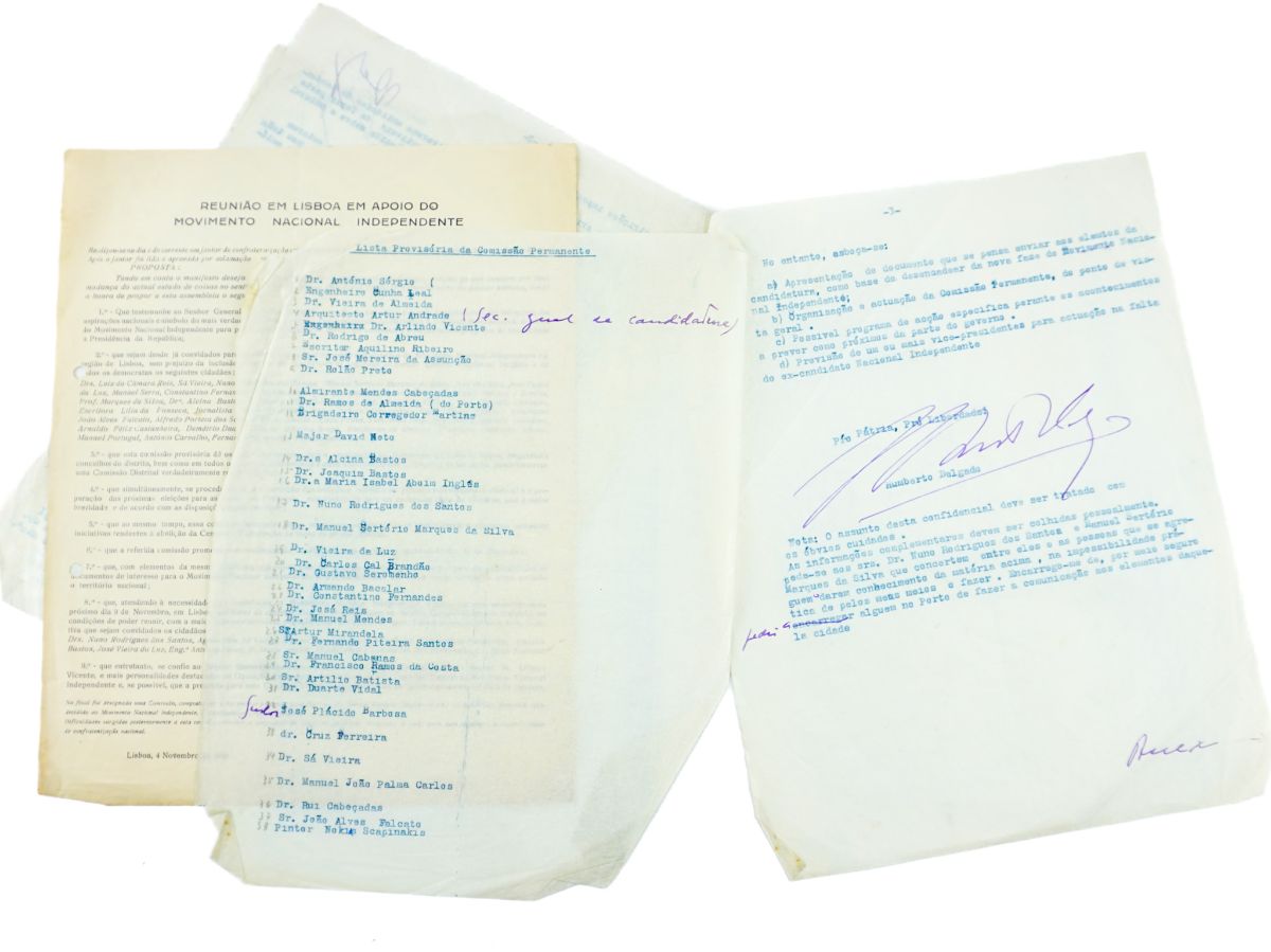 Importante documento original de Humberto Delgado sobre a organização do Movimento Nacional Independente