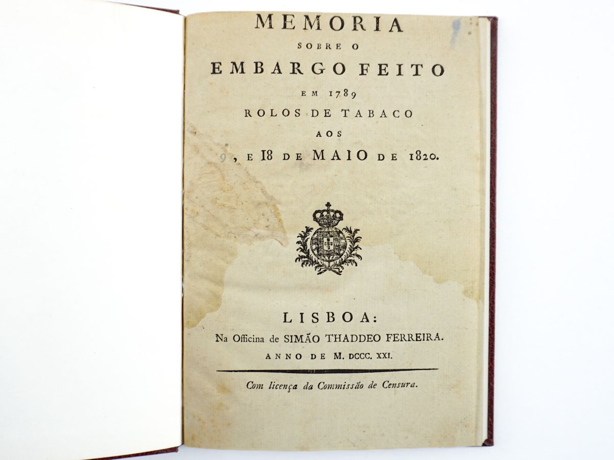 Embargo feito em 1789 : rolos de tabaco aos 9 e 18 de Maio de 1820 (1821)