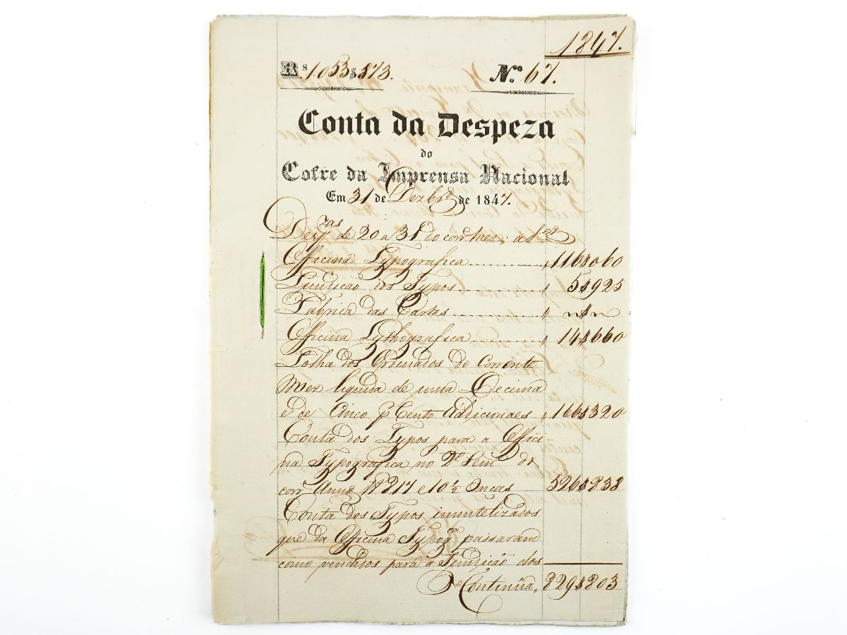 Conta da Despesa do Cofre da Imprensa Nacional em 31 de Dezembro de 1847 