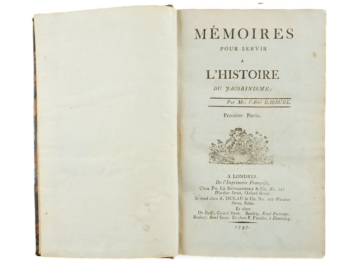 1ª edição de um clássico do pensamento contrarrevolucionário e antimaçónico (1797)