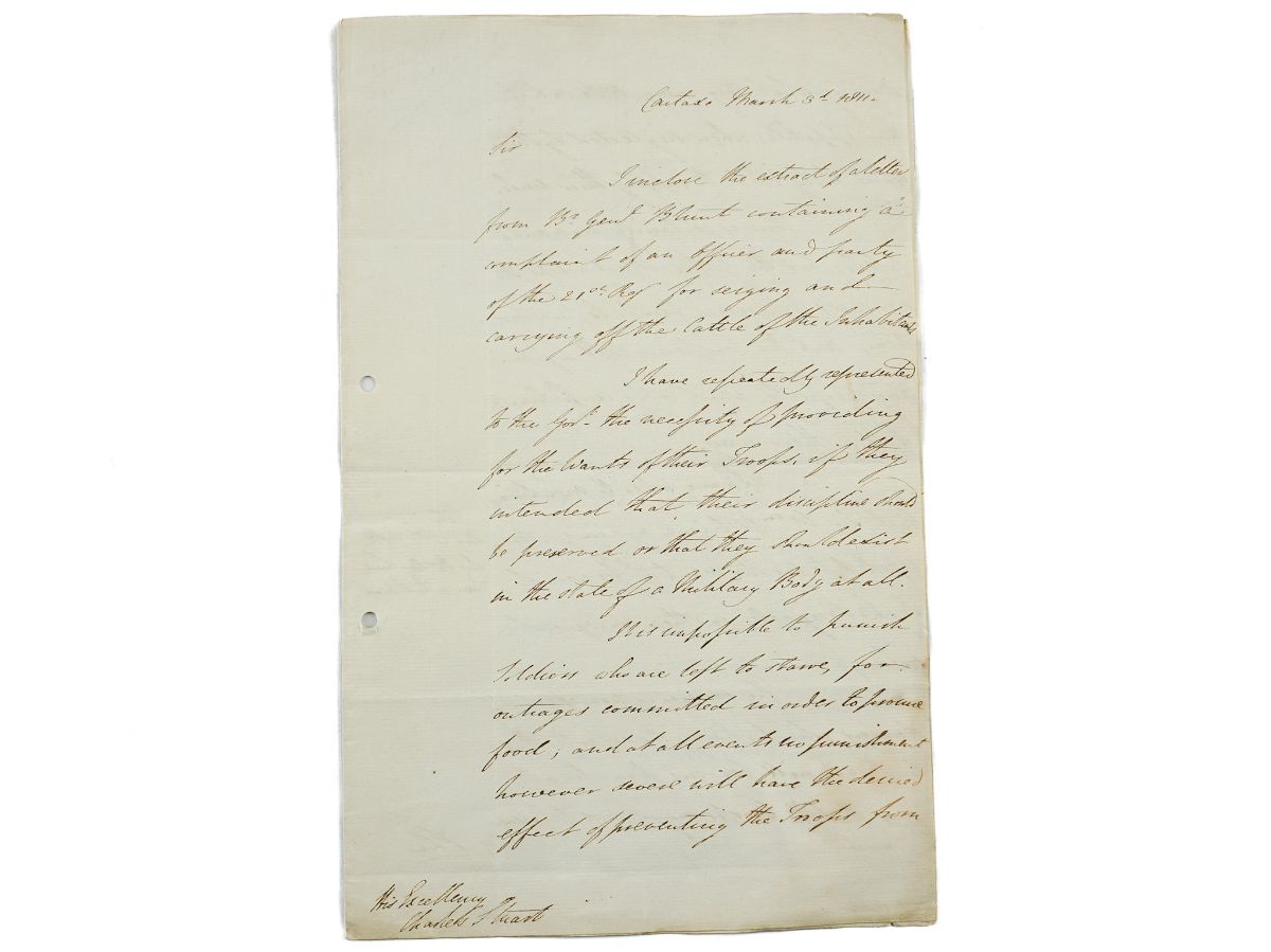 Carta autógrafa de Arthur Colley Wellesley, 1.º Duque de Wellington (1769 - 1852)