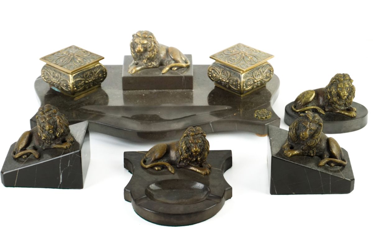Conjunto de secretária em pedra e bronze