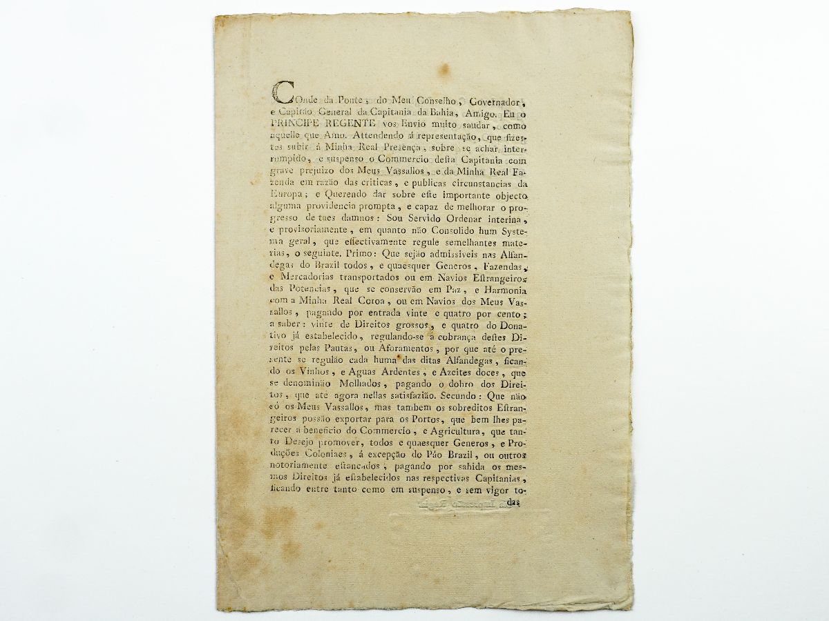 Carta Régia sobre a abertura dos portos do Brasil em 1808