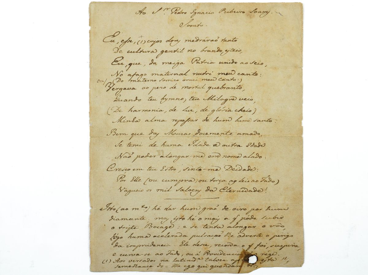 Soneto Manuscrito Manuel Maria Barbosa du Bocage