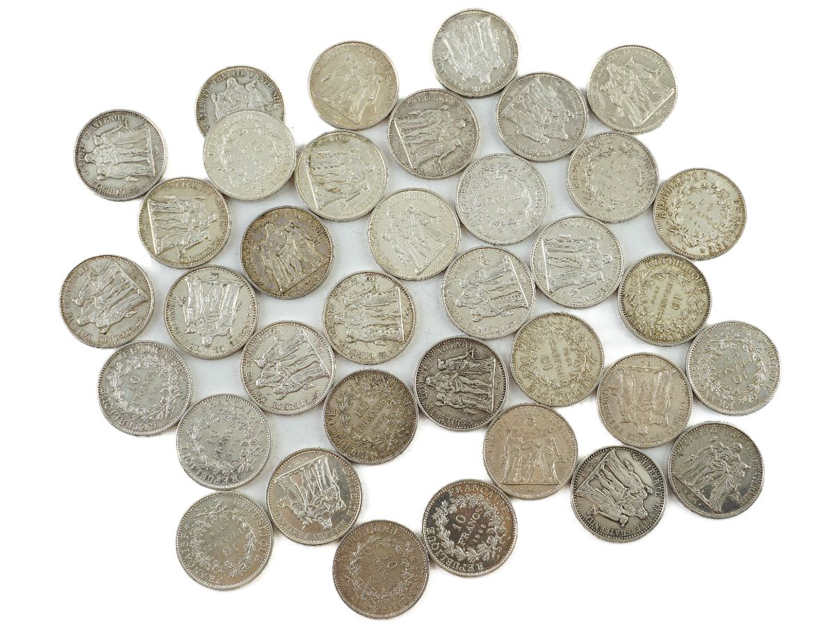 36 Moedas francesas de 10 francos em prata 900 milésimas