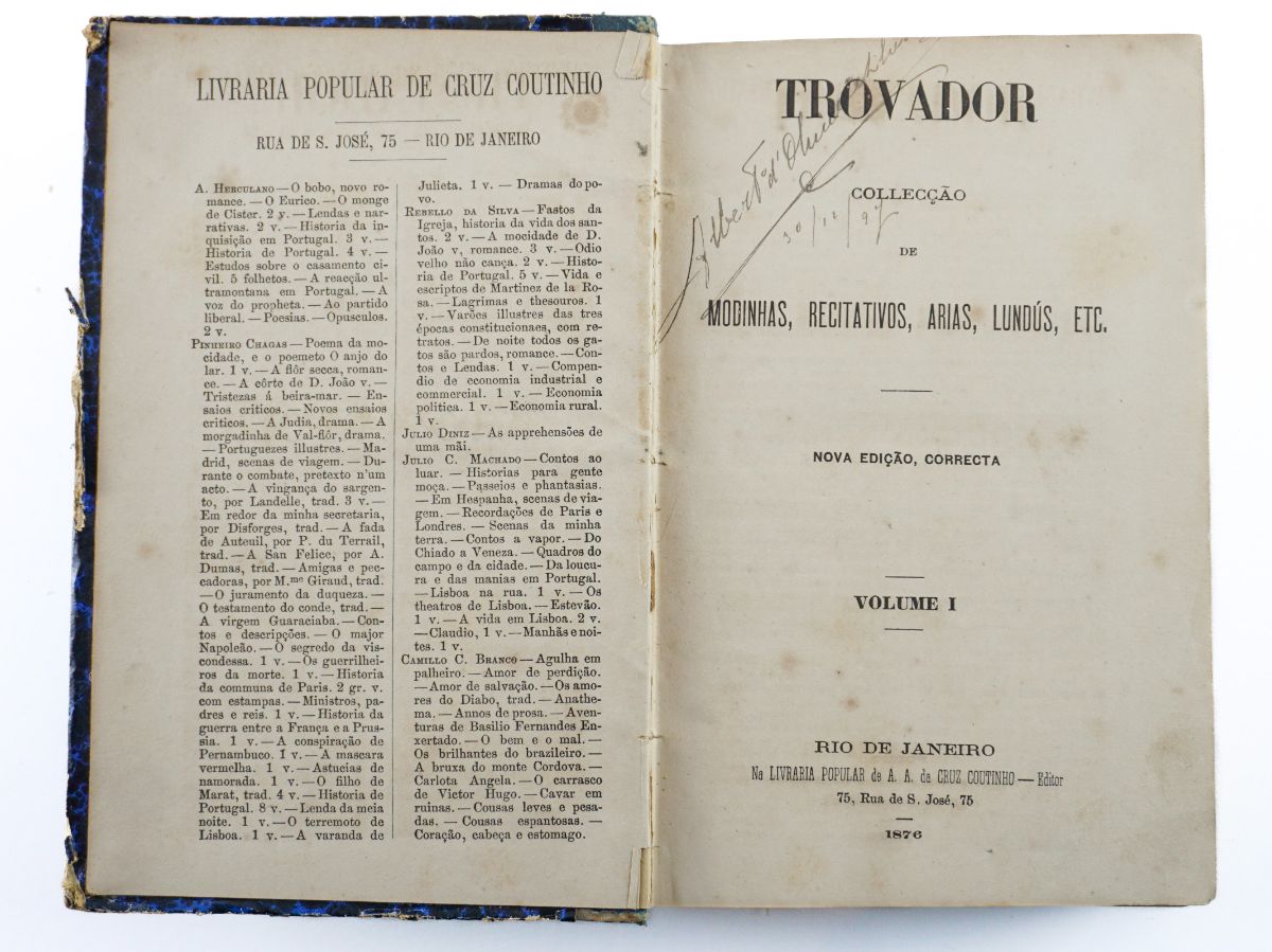 Trovador - Colecção de Modinhas, Recitativos, Árias, Lundús, etc. (1876)