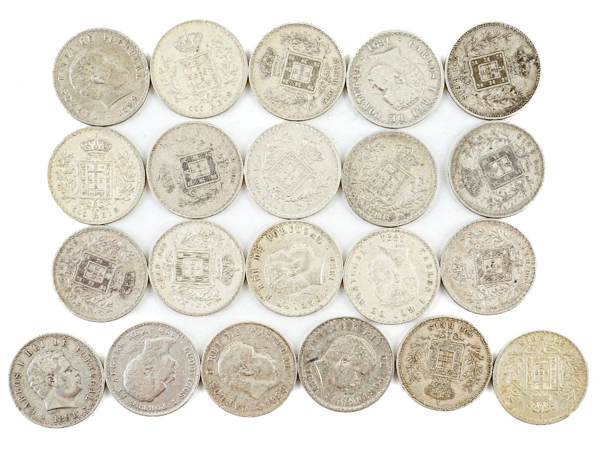 21 Moedas em prata 916,6 milésimas de 500 réis