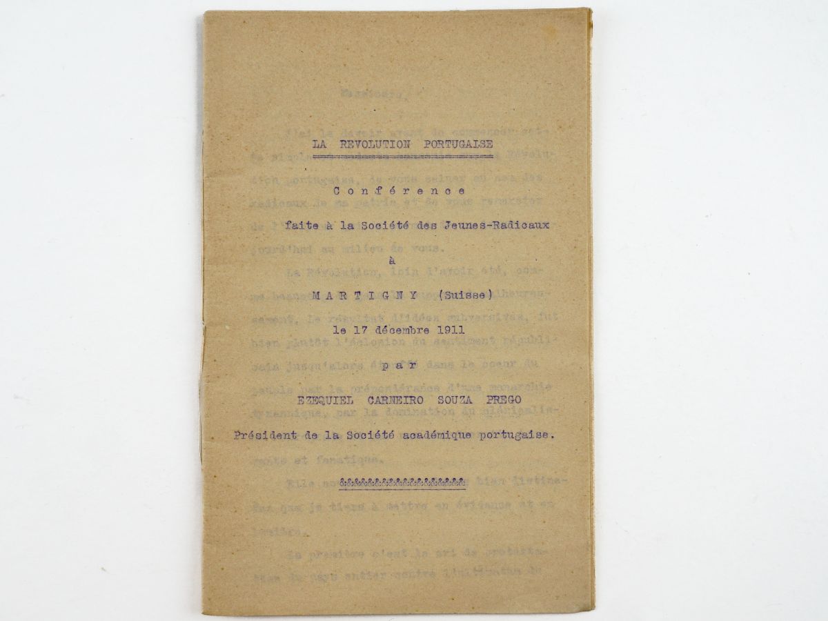 Conferência inédita sobre a República Portuguesa na Suíça (1911)