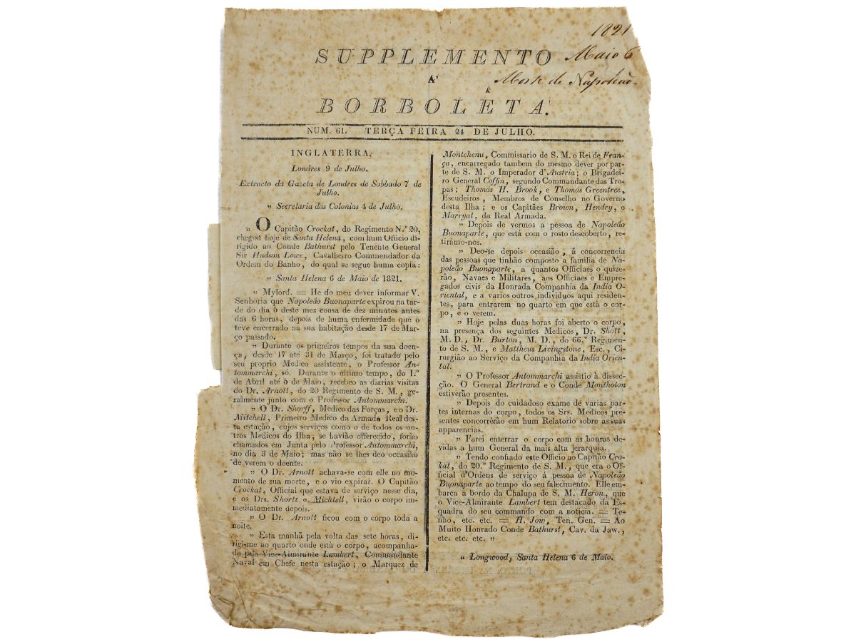 A notícia da chagada a Portugal da morte de Napoleão (Julho de 1821)
