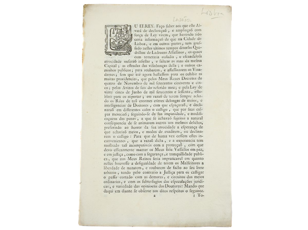 Alvará sobre Ladrões na Cidade de Lisboa (1763)