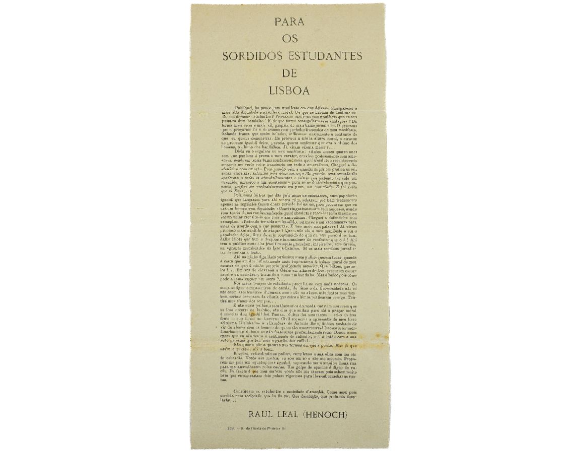 Raul Leal – Para os Sordidos Estudantes de Lisboa - Manifesto
