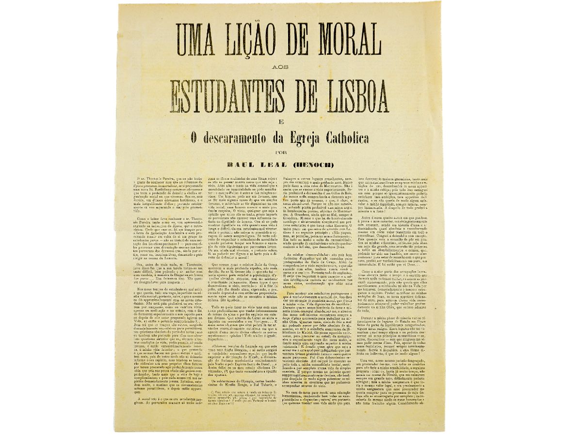 Raul Leal – Uma Lição de Moral aos Estudantes de Lisboa e descaramento da Egreja Catholica - Manifesto