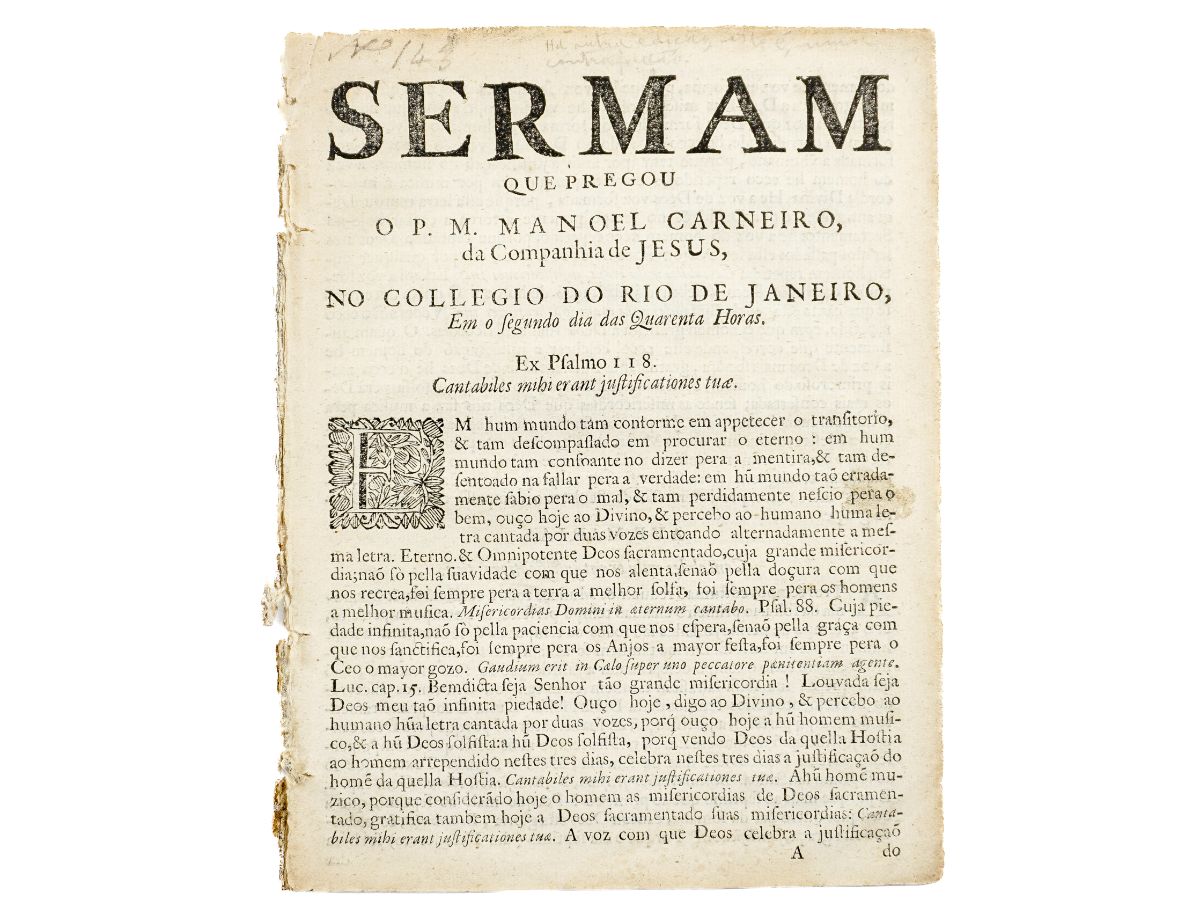 Sermam que pregou o P. M. Manoel Carneiro, da Companhia de Jesus, no Collegio do Rio de Janeiro, em o segundo dia das Quarenta Horas (1668)