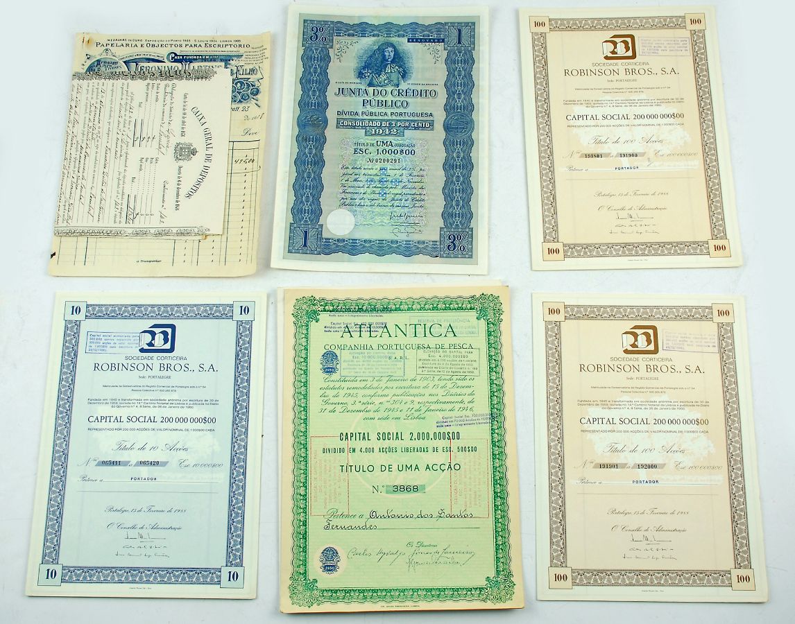 Lote de 5 Acções e 1 Título de Divida