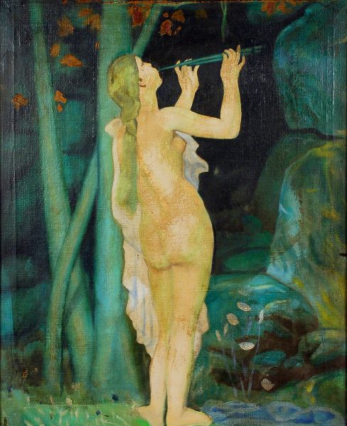 Mulher Nua Tocando Flauta
