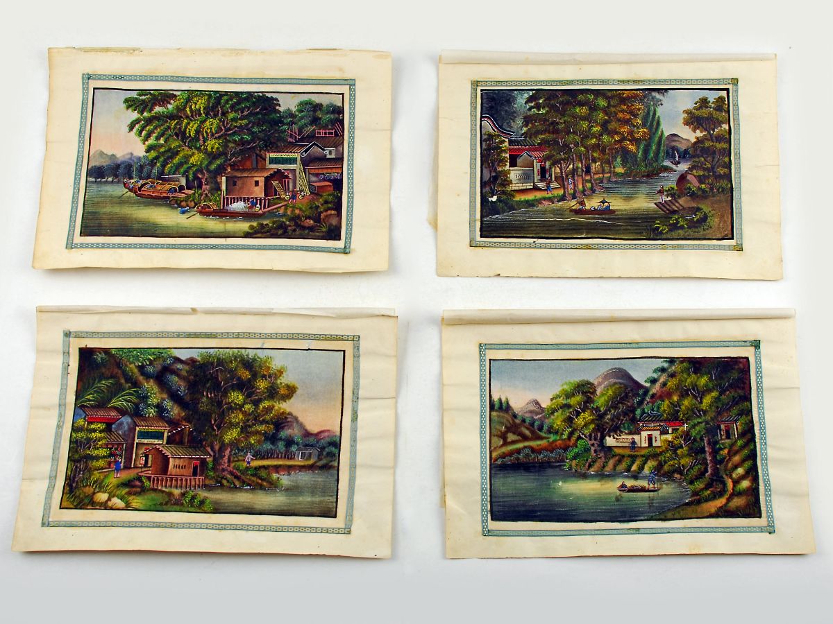 4 Pinturas Orientais sobre papel