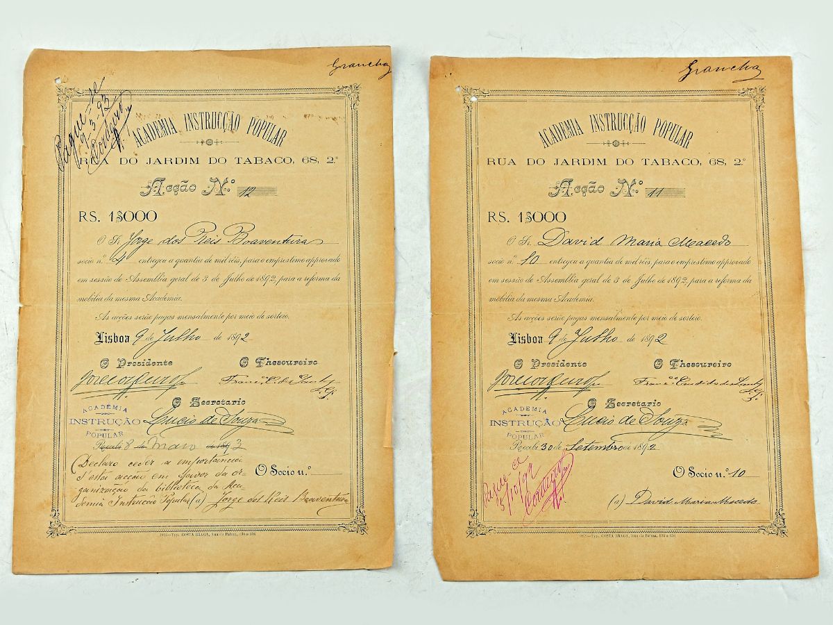 2 Acções da Academia Instruções Populares 1892 