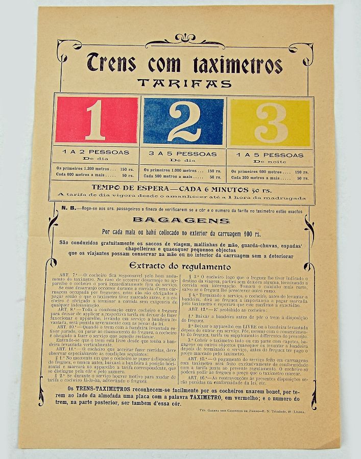 Preçário de trens com taxímetro