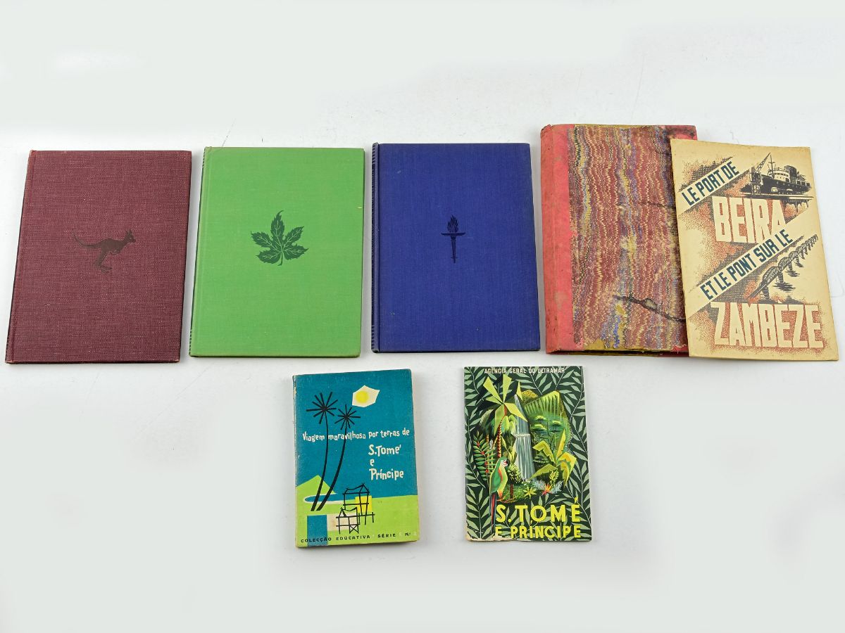 Diversos livros sobre viagem e exploração