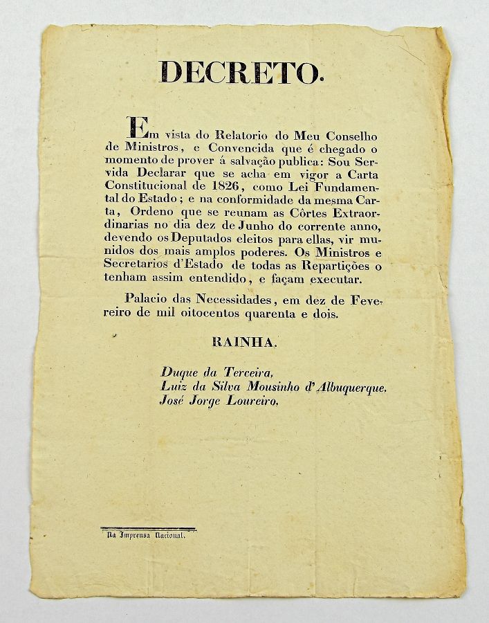 Decreto que repôs em vigor a Carta Constitucional de 1826