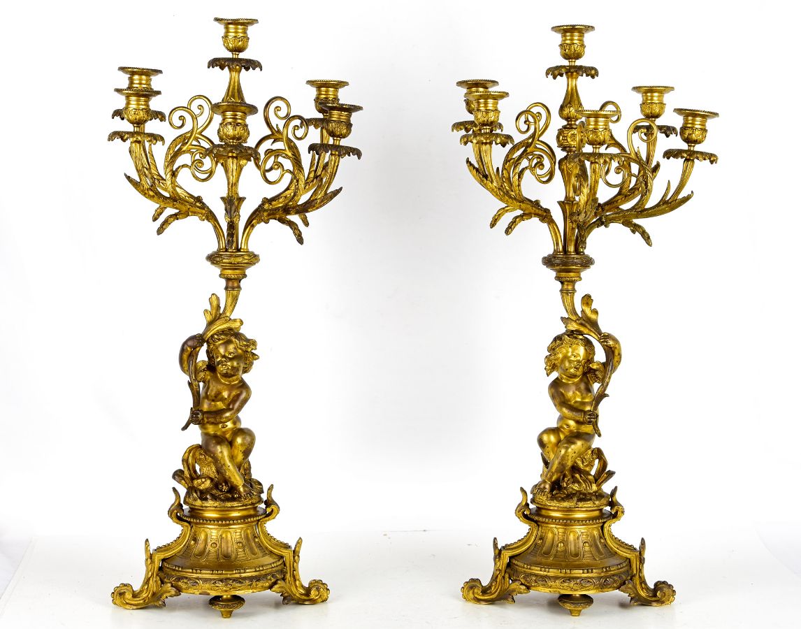 Imponente par de candelabros de 6 lumes cada