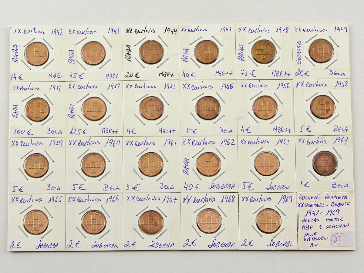 Colecção completa de moedas de XX centavos
