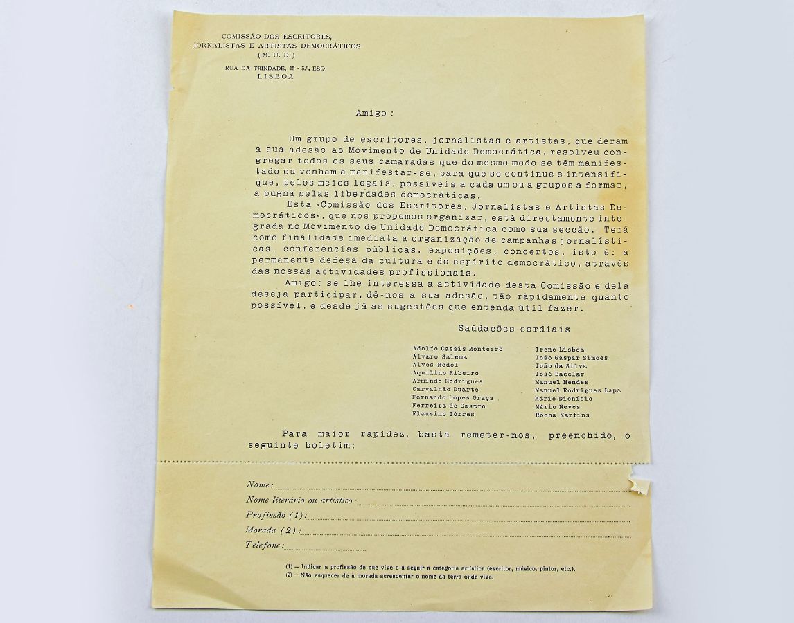 Comissões dos escritores, jornalistas e artistas democráticos ( M.U.D. ) 1945