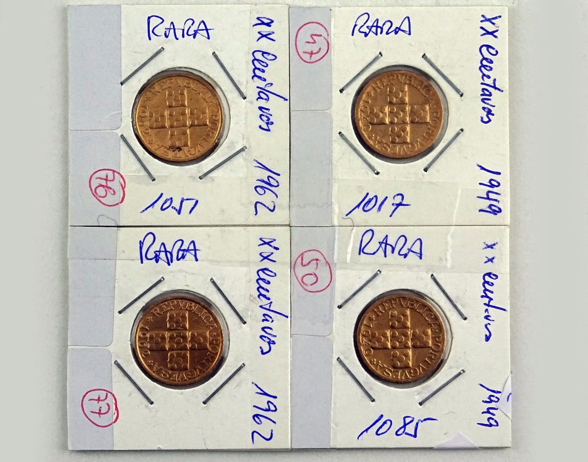 Conjunto de 4 moedas belas de XX centavos