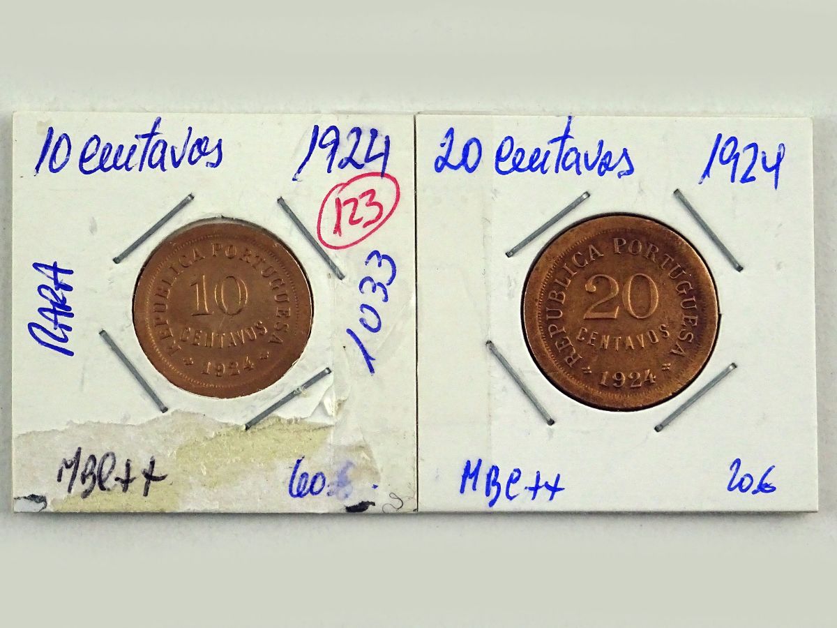 Conjunto de 2 moedas de 10 e 20 centavos (mbc++/mbc++)