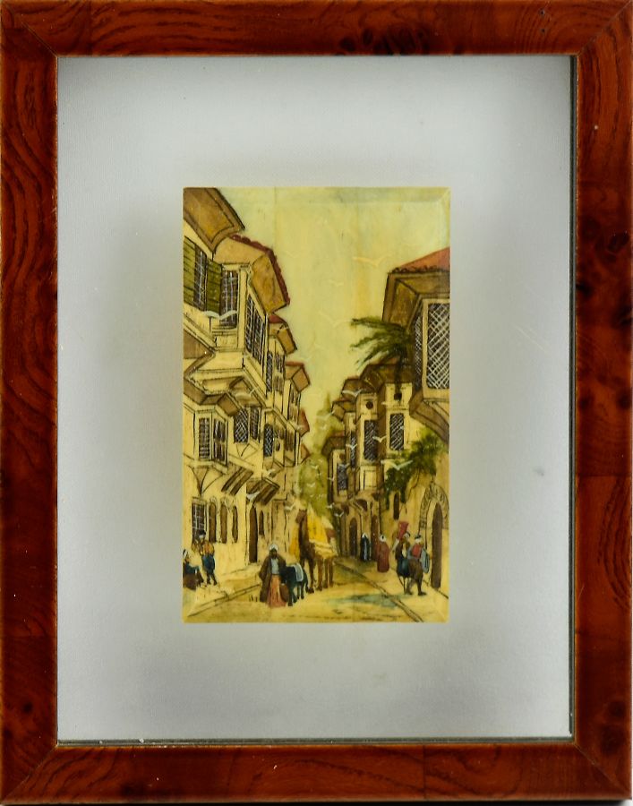 Pintura miniatura sobre placa em osso