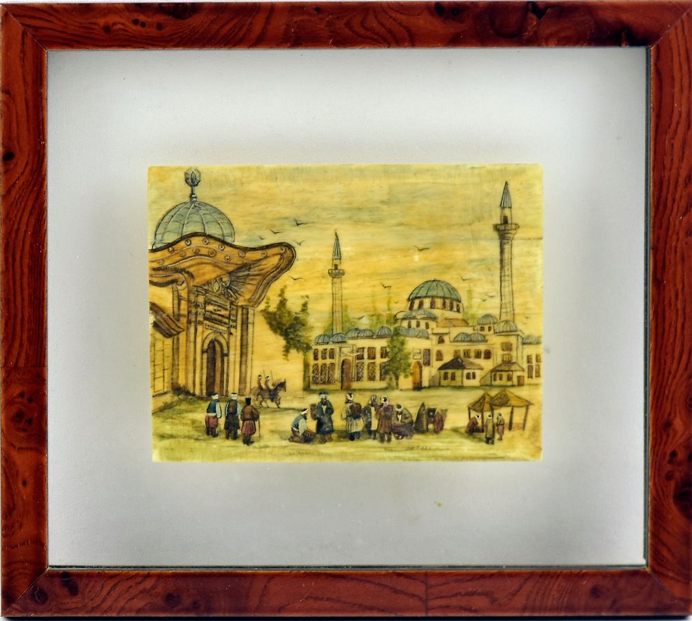 Pintura miniatura sobre placa em osso