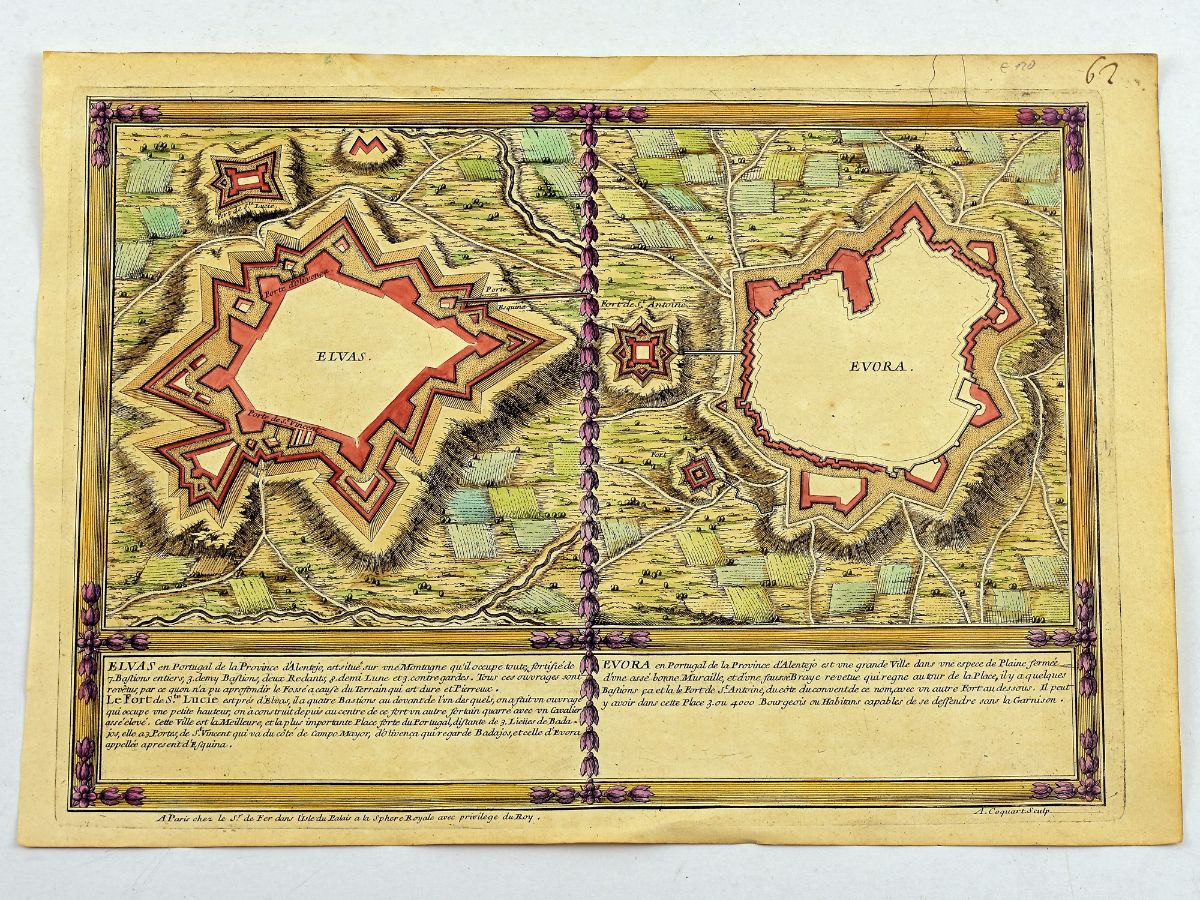 Gravura das Fortalezas de Évora e Elvas