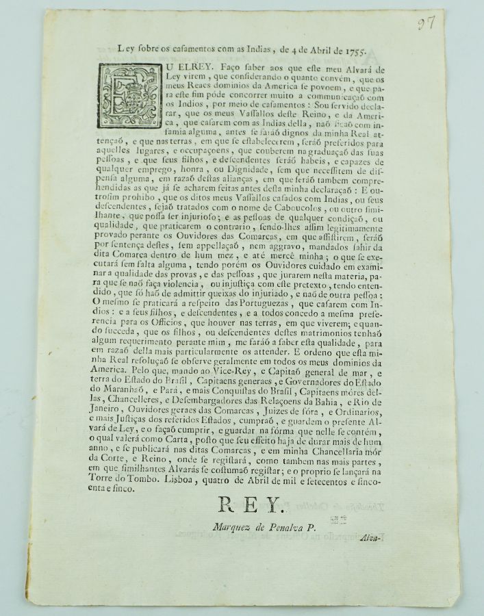 Brasil – casamento com índias (1755)