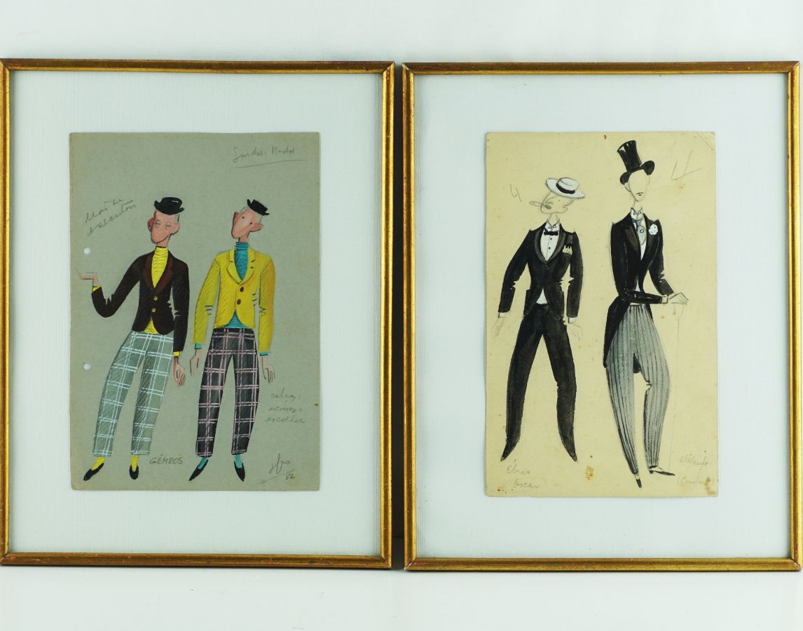 Desenhos de vestidos para figuras de teatro
